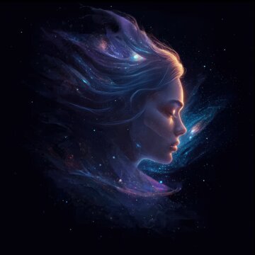 AI generated Star Maiden artwork for fantasy visual, digital illustration, wallpaper design, character concept