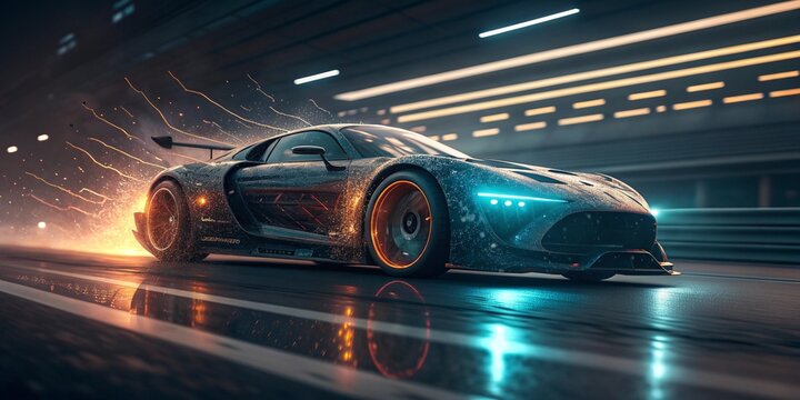 Futuristic Sports Car Racing Through Tunnel