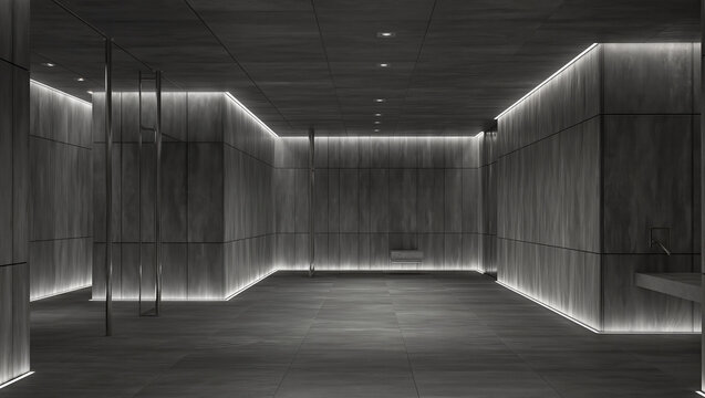 Modern minimalist interior with soft light and sleek design features