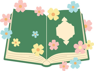 Ramadan Quran Illustration with Floral Decoration, Islamic Holy Book Vector Art for Ramadan Kareem