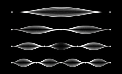 Modes of vibration of a string, audio waveform lines, visualizing harmonic motion and frequency patterns on a black background.