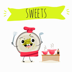 Funny Characters namoura, Turkish dessert, . Hand drawn vector illustration.