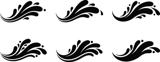 Fototapeta premium Six identical black floral swirl designs on a white background