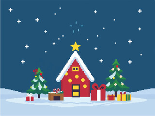 Naklejka premium Cozy Winter Scene with Gingerbread House and Christmas Trees