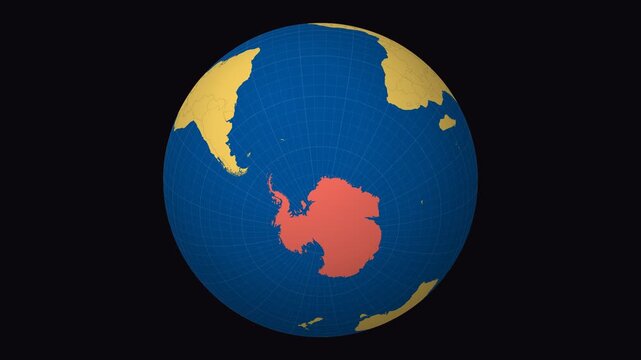 Antarctica on Globe. Animated zoom into the country in Ocean Blue Golden Yellow color palette. Antarctica logo animation. Map with meridians, parallels. Trending video.