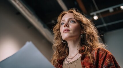 Medium shot of a casting director reviewing AI recommendations to find fresh acting talent for a new production