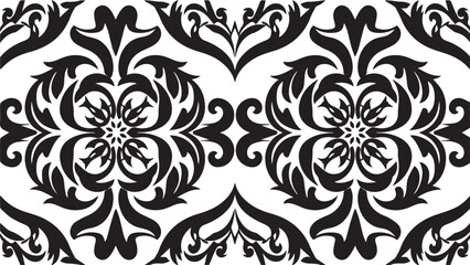 Fototapeta premium Luxury Black and White Damask Seamless Pattern with Elegant Floral Ornament