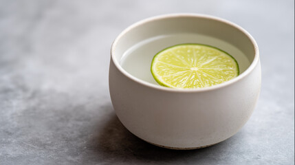 sake. Thin slice of sudachi lime on the rim of a ceramic cup filled with clear sake. bar promotions, beverage menus, designed for food & beverage menus and cafe branding.