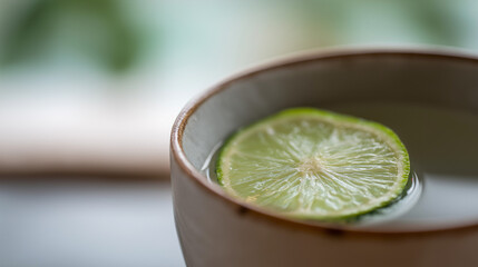 sake. Thin slice of sudachi lime on the rim of a ceramic cup filled with clear sake. bar promotions, beverage menus, designed for food & beverage menus and cafe branding.