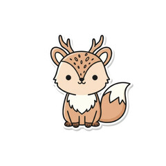 Cute cartoon deer with antlers and spots sitting down isolated on a transparent background fawn animal