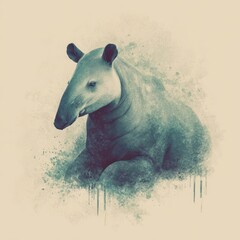Naklejka premium Watercolor illustration of a tapir against a beige backdrop