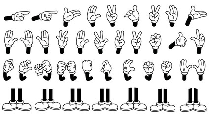 Collection of Cartoon Hands Gestures and Feet Poses, Vintage Style Vector Art © citra