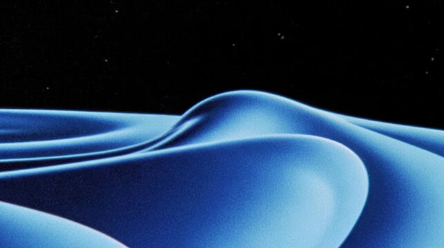 Wavy abstract background in blue gradient with grain noise texture for header poster banner design, soft blue black white 3D waves