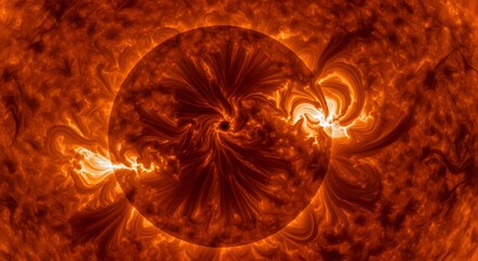 Fiery solar surface erupts with plasma flares and magnetic activity.