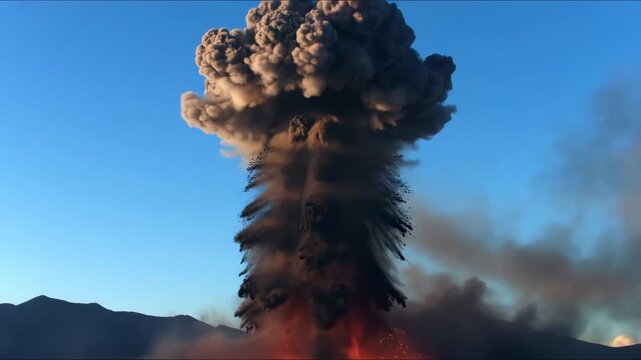 Volcanic Eruption With Ash Cloud and Lava Flow.