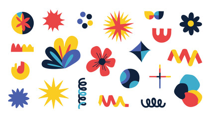 Abstract Vibrant Geometric Shapes and Floral Elements Collection, Modern Design