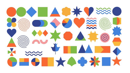 Vibrant Abstract Geometric Shapes and Icons Collection in a Modern Flat Style