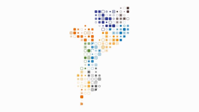 Mozambique animated country shape. Pulsating colored dots on the map of the country. Large size rounded square blocks. Digital style Mozambique map on white background. Simple animation video.