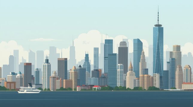Modern New York City Skyline with Skyscrapers
