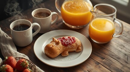 Morning Breakfast with Hot Coffee and Fresh Juice