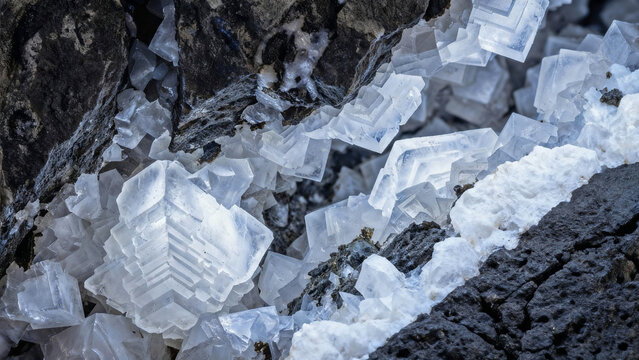 Carbon Mineralization Technology: Scientist Inspecting CO2 Turning into White Crystals in Basalt Rock
