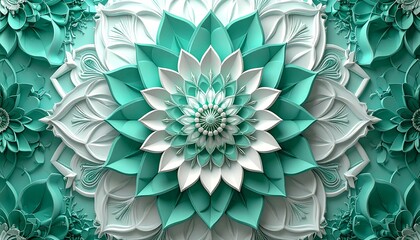 turquoise flower with 3D mandala