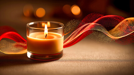 Romantic candlelight glass holder warm glow cozy ambiance halftone dot background soft bokeh dreamy mood intimate scene romantic candlelight glass holder warm glow cozy ambiance halftone dot