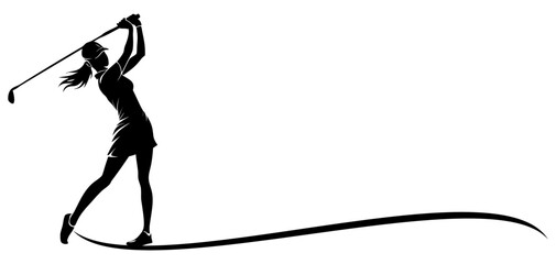 Fototapeta premium Vector silhouette illustration of a woman playing golf