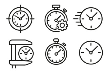 Timer Icons Set in Line Style for Deadline or Measurement Projects