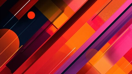 Vibrant abstract geometric shapes with diagonal lines and circles in warm colors