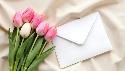 Elegant Stationery with Spring Pink Tulips