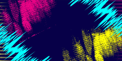 Bold Sport Background with Neon Pink, Blue and Yellow Colors Brush Strokes in a Graffiti Style. Vibrant Sporty Abstract Background with Grunge Texture Design Elements