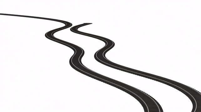 Winding railroad tracks on white background for transportation concepts