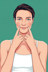 Beauty skincare illustration of a woman massaging her face for a lifting effect.