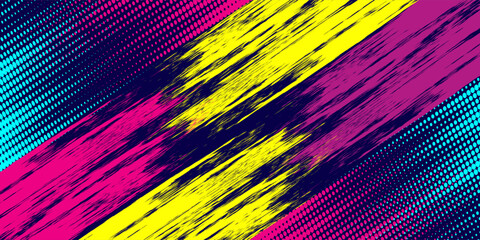 Bold Sport Background with Neon Pink, Blue and Yellow Colors Brush Strokes in a Graffiti Style. Vibrant Sporty Abstract Background with Grunge Texture Design Elements