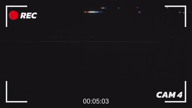 CCTV recording interface overlay with glitch effect, icons on a pure black background. surveillance camera footage, security system visuals, or digital monitoring effects. CAM 4