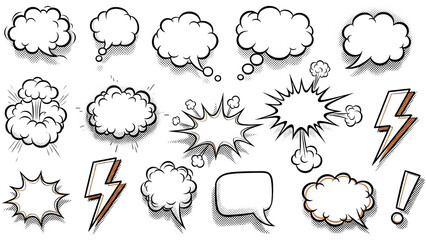 Pop Art Comic Speech Bubbles Explosions Glitch Effect Set
