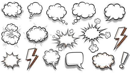 Pop Art Comic Speech Bubbles Explosions Glitch Effect Set