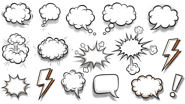 Pop Art Comic Speech Bubbles Explosions Glitch Effect Set - Powered by Adobe