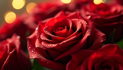 Macro Shot of Dewy Red Rose Petals
