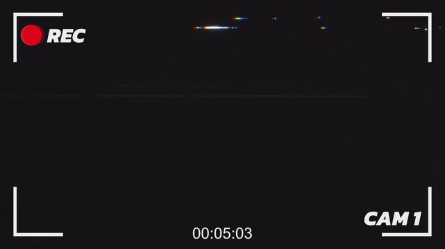 CCTV recording interface overlay with glitch effect, icons on a pure black background. surveillance camera footage, security system visuals, or digital monitoring effects. CAM 1.