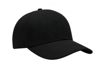 A black baseball cap isolated on transparent background with a modern design