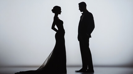 Elegant Couple in Formal Attire Silhouette Facing Each Other