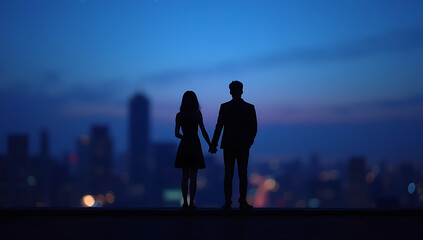 Romantic Couple Holding Hands in Night City