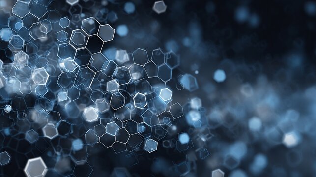 Blockchain or digitalization has a hexagon-shaped design on a blue and grey backdrop