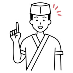 アイデアをひらめく和食屋の男性店員