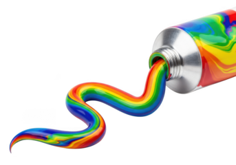 A tube of rainbow paint squeezed out onto a black background isolated on transparent background