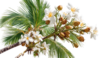 White orchids and pine branches on transparent background