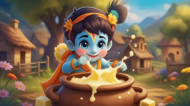 Cute Little Lord Krishna Eating Makhan