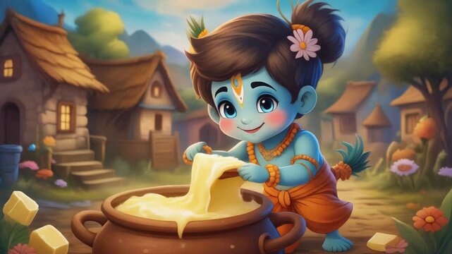 Cute Little Lord Krishna Eating Makhan